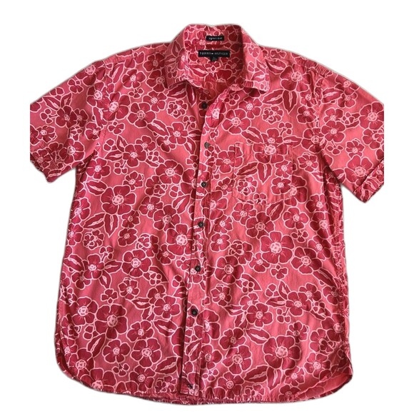 Tommy Hilfiger Other - Floral Batik Red Pink Tommy Hilfiger Short Sleeve Button-Up Shirt Mens L